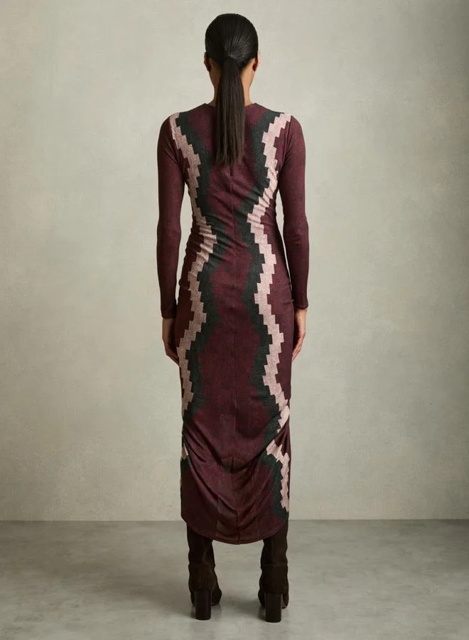REISS Patterned Ruched Dress
