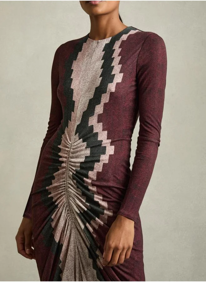 REISS Printed Ruched Jersey Dress