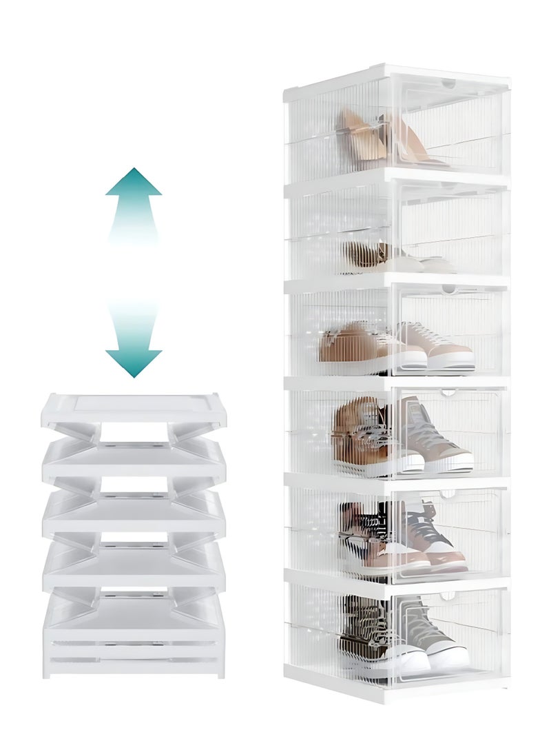 الآلة الصغيرة منظم تخزين الأحذية ، حزمة أحذية حذاء قابلة للتكديس قابلة للطي قابلة للطي ، رف خزانة محمولة (شفافة 6 حزمة) - Image 2