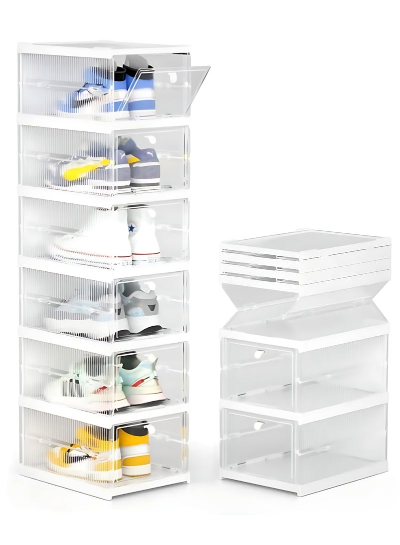 الآلة الصغيرة منظم تخزين الأحذية ، حزمة أحذية حذاء قابلة للتكديس قابلة للطي قابلة للطي ، رف خزانة محمولة (شفافة 6 حزمة) - Image 1