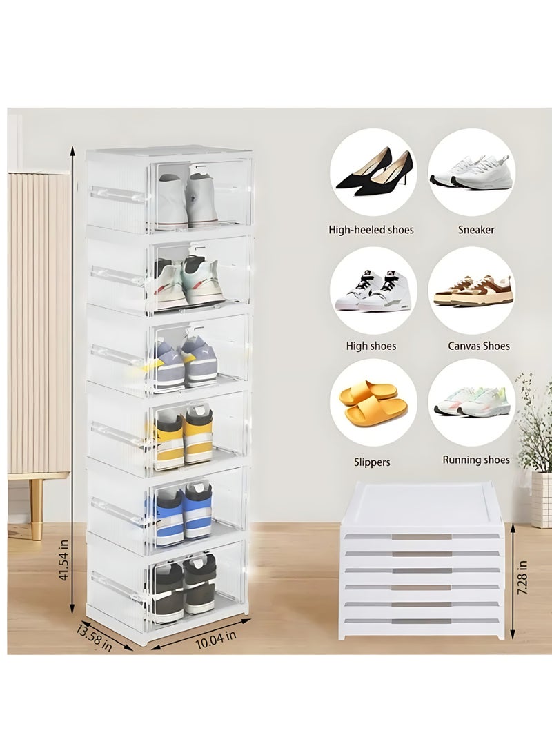 الآلة الصغيرة منظم تخزين الأحذية ، حزمة أحذية حذاء قابلة للتكديس قابلة للطي قابلة للطي ، رف خزانة محمولة (شفافة 6 حزمة) - Image 5