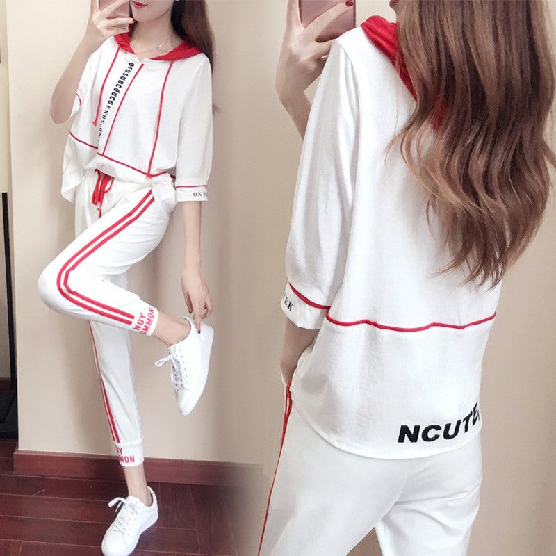 2022 Summer Hoodie  Capris Set Women Red
