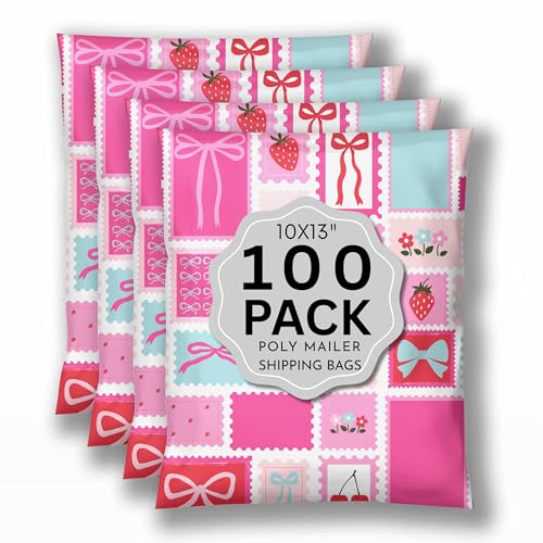 Picksie Mailers- Poly Mailer Shipping Bags 14.5x19 Boutique Envelope 100 Pack Supplies Shipping for Clothes Bulk Mailers Cute Store Packaging Supplies Tear Resistant - Poly Postage - Image 1