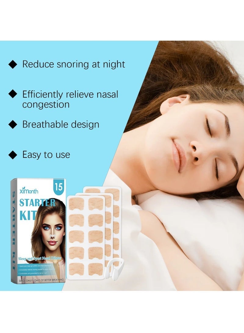 ximonth 15 Count Intake Breathing Nasal, Strip Starter Kit, Boost Oxygen Intake, Reduce Snoring, Improve Sleep Quality, Sweat Resistant, Skin Safe Nasal Strips, Extra Strength Snoring Solution - Image 5