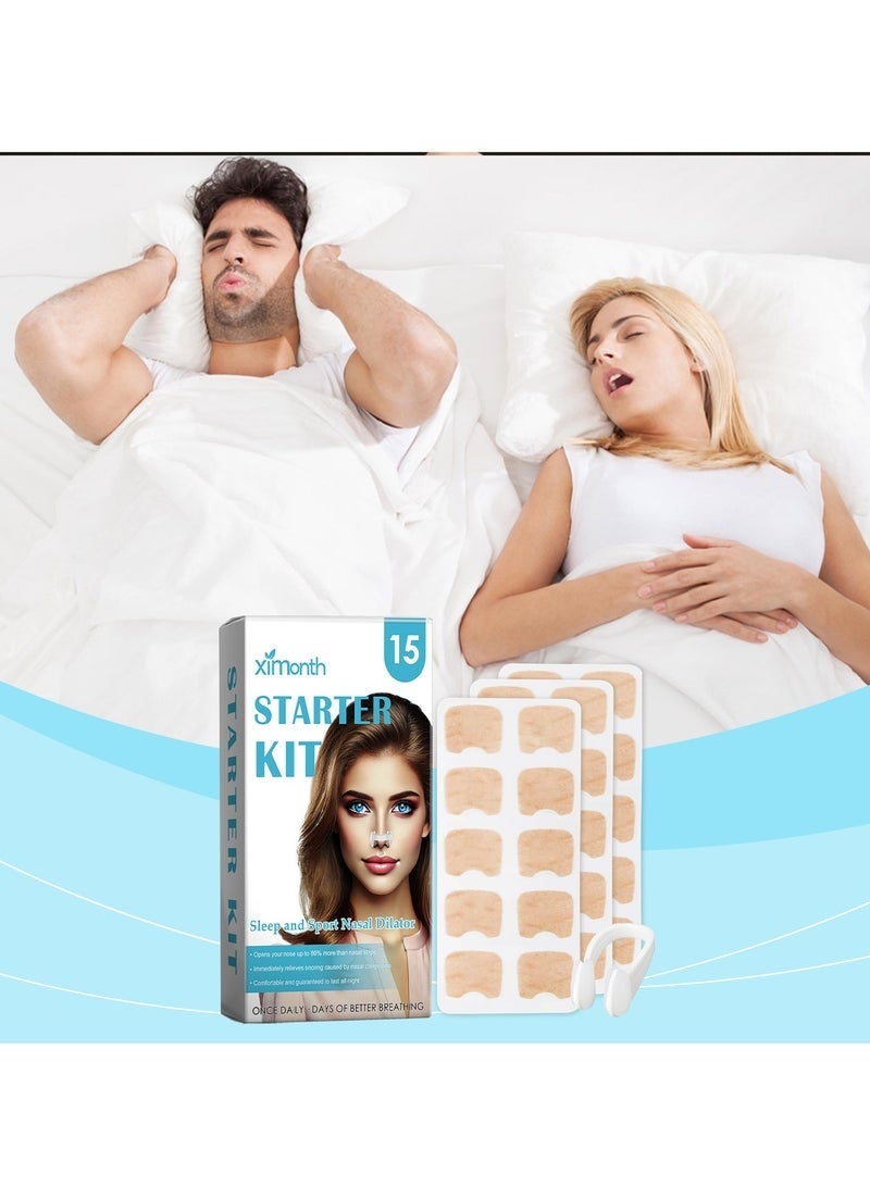 ximonth 15 Count Intake Breathing Nasal, Strip Starter Kit, Boost Oxygen Intake, Reduce Snoring, Improve Sleep Quality, Sweat Resistant, Skin Safe Nasal Strips, Extra Strength Snoring Solution - Image 2