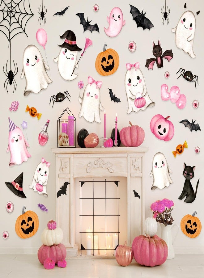 وولاين ملصقات حائط من Whaline مكونة من 9 أوراق لعيد الهالوين على شكل شبح وردي وخفافيش من مادة PVC لتزيين حفلات الهالوين والمنزل والفصول الدراسية والمكتب - Image 1