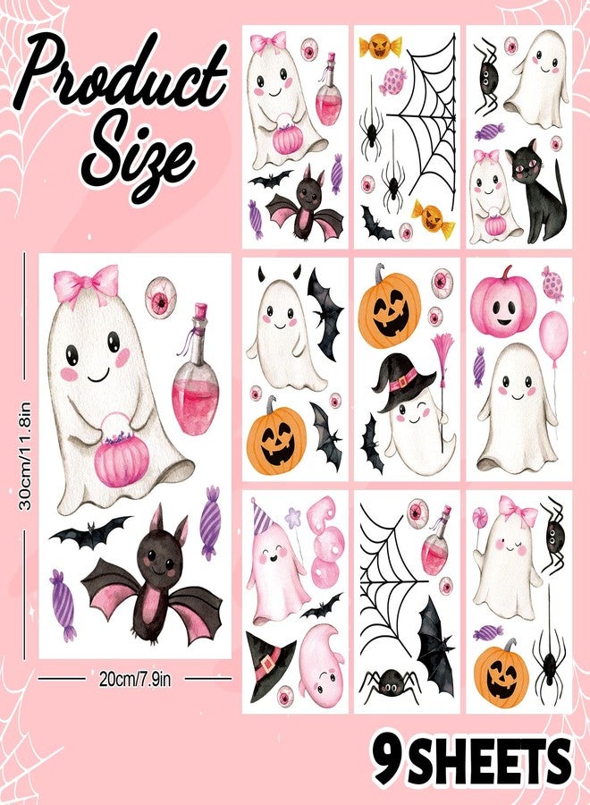 وولاين ملصقات حائط من Whaline مكونة من 9 أوراق لعيد الهالوين على شكل شبح وردي وخفافيش من مادة PVC لتزيين حفلات الهالوين والمنزل والفصول الدراسية والمكتب - Image 2