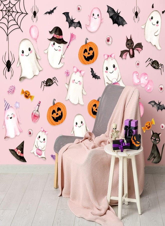 وولاين ملصقات حائط من Whaline مكونة من 9 أوراق لعيد الهالوين على شكل شبح وردي وخفافيش من مادة PVC لتزيين حفلات الهالوين والمنزل والفصول الدراسية والمكتب - Image 4