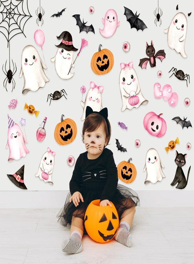 وولاين ملصقات حائط من Whaline مكونة من 9 أوراق لعيد الهالوين على شكل شبح وردي وخفافيش من مادة PVC لتزيين حفلات الهالوين والمنزل والفصول الدراسية والمكتب - Image 3