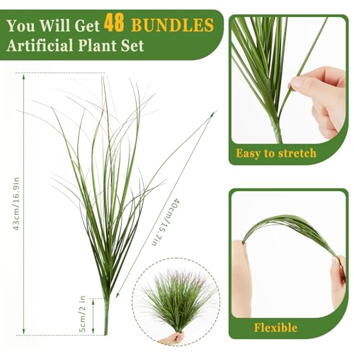 Giegxin 48 Pcs Faux Grass Plants Artificial Shrubs Wheat Grass UV Resistant Fake Greenery Faux Weed Artificial Tall Plants for Outdoor Indoor Home Window Decor - Image 3