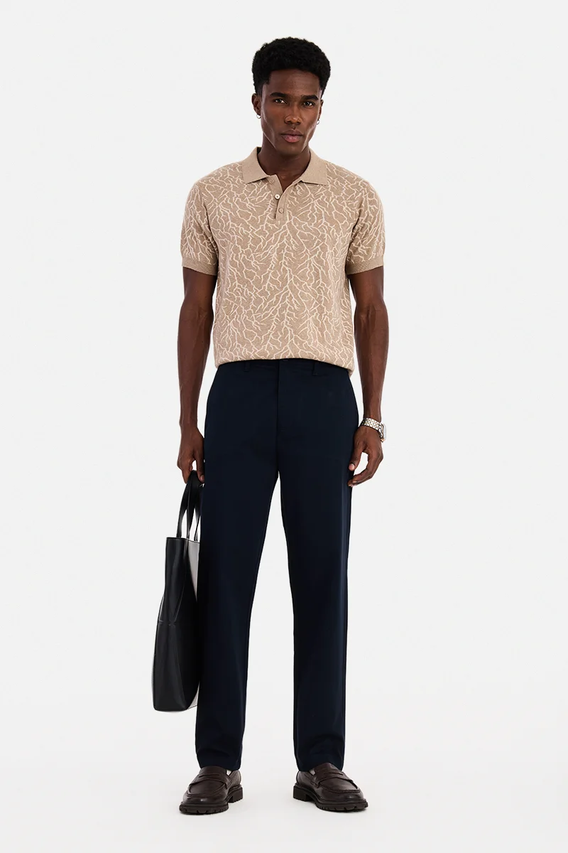 Snitch Navy Blue Navy Blue Solid Regular Fit Casual Trousers for Men | Best Price UAE