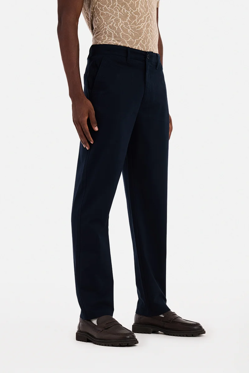 Snitch Navy Blue Navy Blue Solid Regular Fit Casual Trousers for Men | Best Price UAE