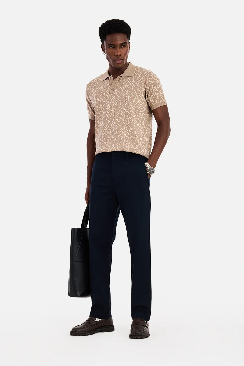 SNITCH Navy Blue Solid Regular Fit Casual Trousers