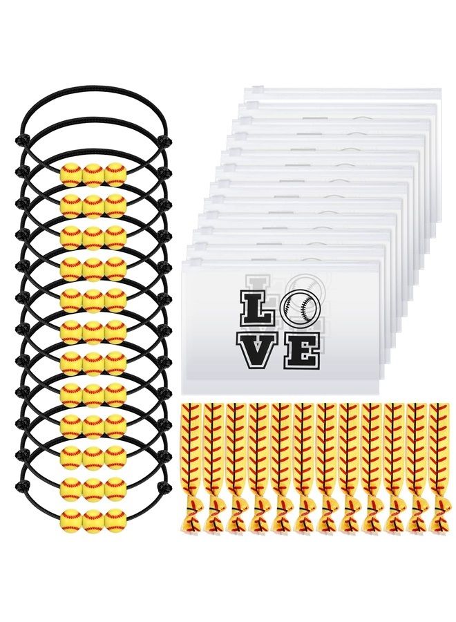 Hicarer 36 Pieces Team Gifts Set: 12 Softball Charm Bracelets, 12 Small Portable Makeup Bags, 12 Elastic Hair Scrunchies for Women and Men - Image 1