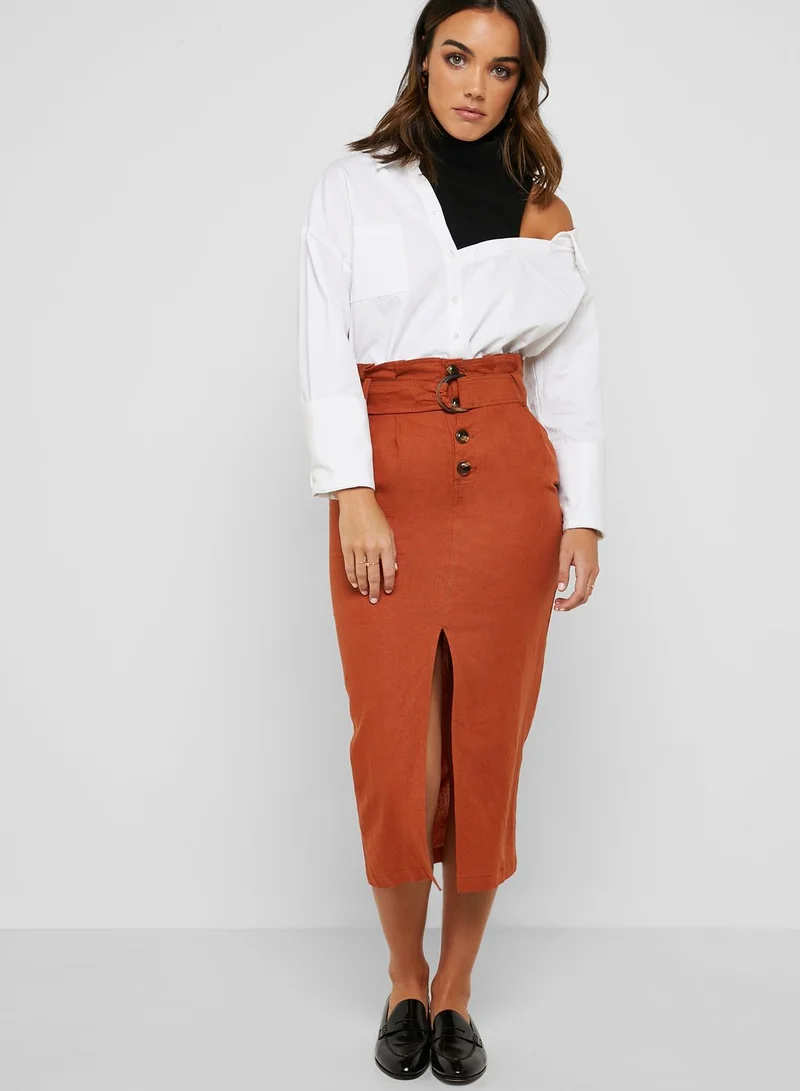 ELLA Paperbag Waist Belted Midi Skirt
