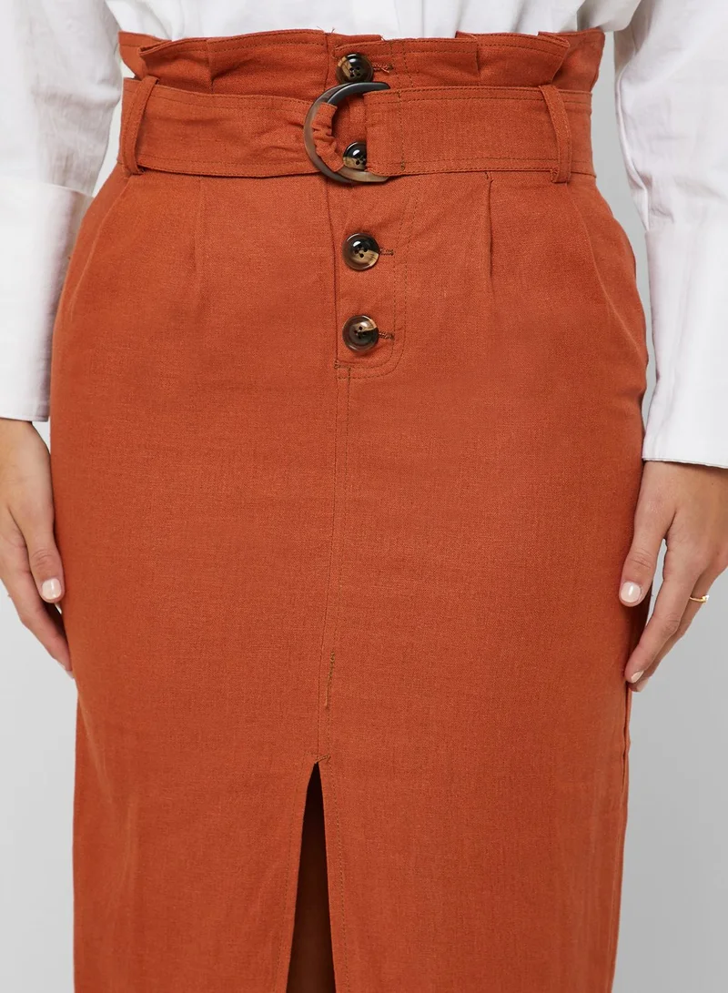 ELLA Paperbag Waist Belted Midi Skirt