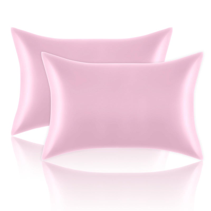 Mimkus Satin Pillowcases Standard Set of 2 - Silk Soft Pillow Cases for Hair and Skin 20x26 inches, Pink Satin Pillow Covers 2 Pack with Envelope Closure for Home,School, Hotel - Image 1