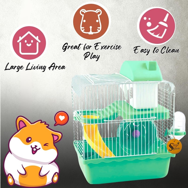 Sage Square قفص هامستر - موطن واسع وقوي للحيوانات الأليفة الصغيرة، مثالي للسفر، عجلة تمرين، سهل التنظيف، نظام قفل آمن، تهوية، ملحقات ممتعة، جربيل، فأر (النوع 6) - Image 3