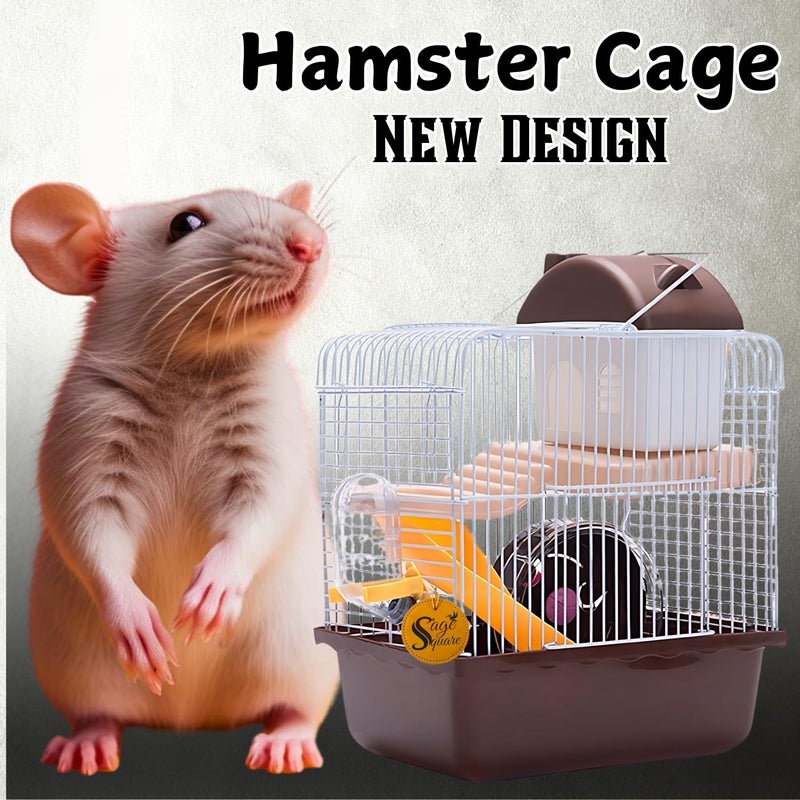 Sage Square قفص هامستر - موطن واسع وقوي للحيوانات الأليفة الصغيرة، مثالي للسفر، عجلة تمرين، سهل التنظيف، نظام قفل آمن، تهوية، ملحقات ممتعة، جربيل، فأر (النوع 6) - Image 2