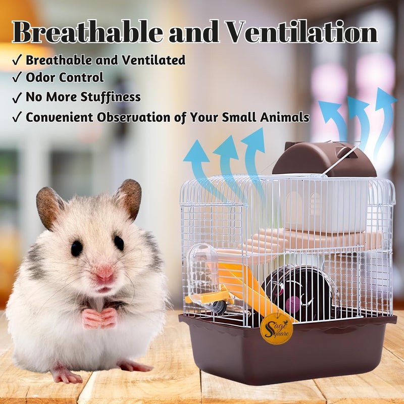 Sage Square قفص هامستر - موطن واسع وقوي للحيوانات الأليفة الصغيرة، مثالي للسفر، عجلة تمرين، سهل التنظيف، نظام قفل آمن، تهوية، ملحقات ممتعة، جربيل، فأر (النوع 6) - Image 5