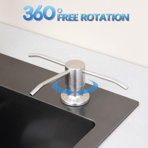 Wardock Built in Soap Dispenser for Kitchen Sink, Brushed Nickel Lotion Dispenser Stainless Steel Countertop Pump Head Refill from The Top 13oz Liquid Bottle - Image 3