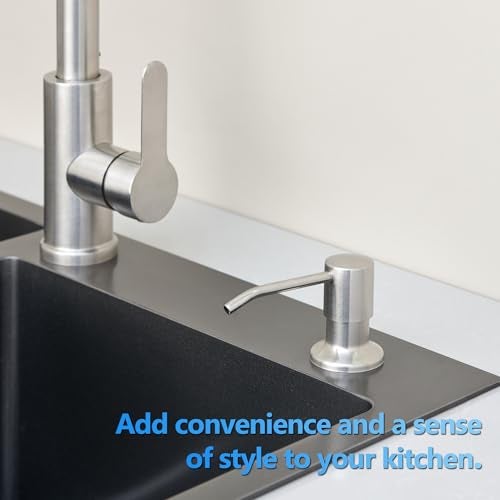 Wardock Built in Soap Dispenser for Kitchen Sink, Brushed Nickel Lotion Dispenser Stainless Steel Countertop Pump Head Refill from The Top 13oz Liquid Bottle - Image 2