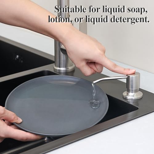 Wardock Built in Soap Dispenser for Kitchen Sink, Brushed Nickel Lotion Dispenser Stainless Steel Countertop Pump Head Refill from The Top 13oz Liquid Bottle - Image 5