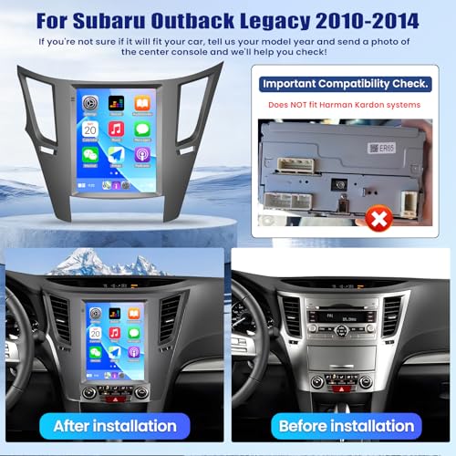 UNITOPSCI 2G+64G Android Car Radio Stereo for Subaru Outback Legacy 2010-2014 CarPlay Android Auto 9.7 Inch Vertical Touchscreen Mirror Link Bluetooth GPS FM/RDS WiFi SWC+ Backup Camera Mic - Image 2