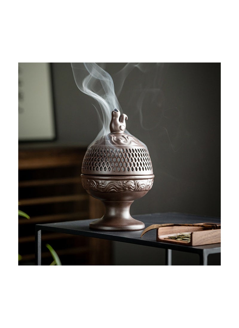 xozgdovg - Boshan furnace ceramic antique incense burner home incense burner Zen incense sandalwood Zen incense incense incense ornaments/ 166# Boshan Furnace (Brown) - Image 1