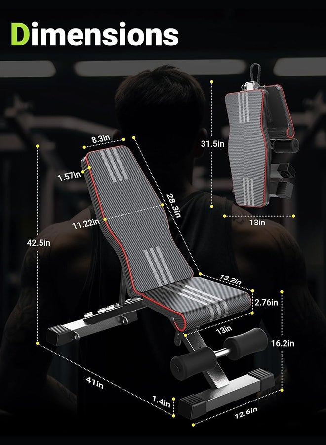 Sandinrayli Adjustable Weight Bench for Full Body Workout; Foldable Bench Press Bench of Home Gym Strength Training; Incline Decline Flat Utility Workout with Quick Folding& Fast Adjustment - Image 4