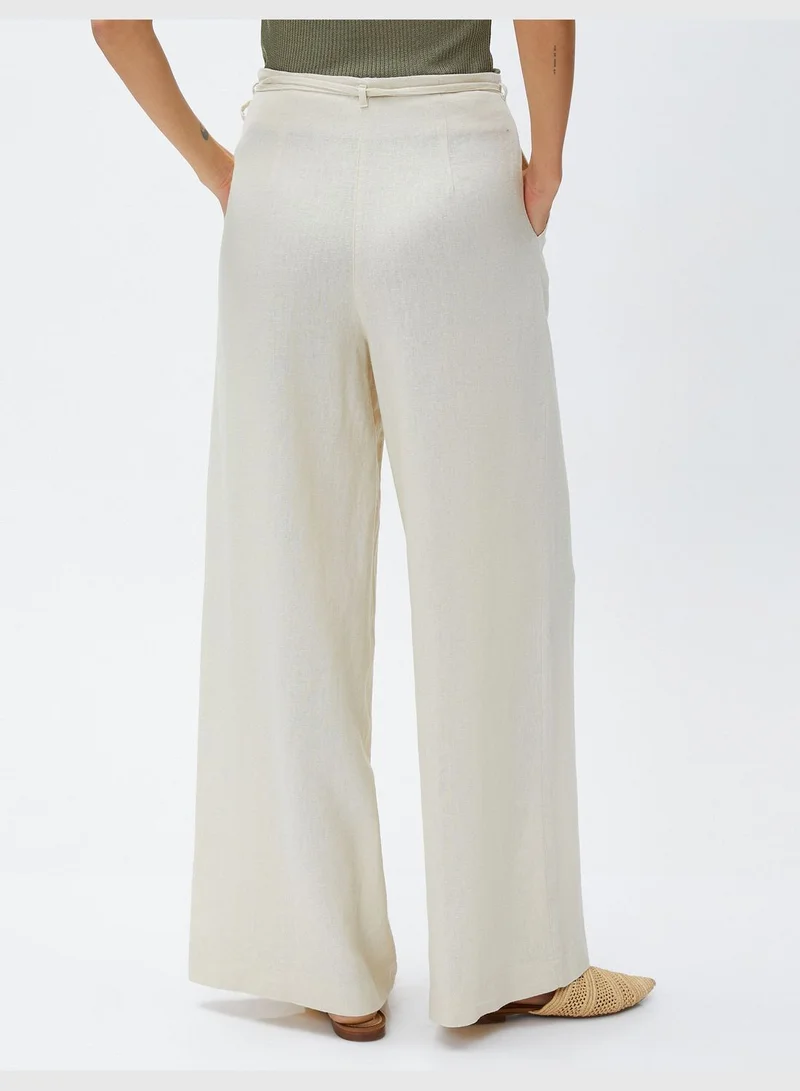 KOTON Linen Mix Wide Leg Trousers