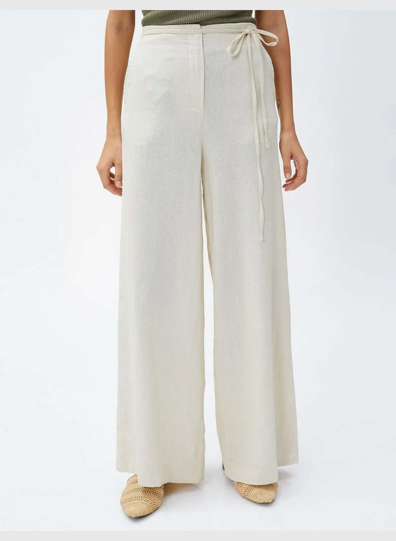KOTON Linen Mix Wide Leg Trousers