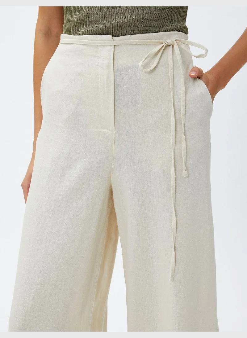 KOTON Linen Mix Wide Leg Trousers