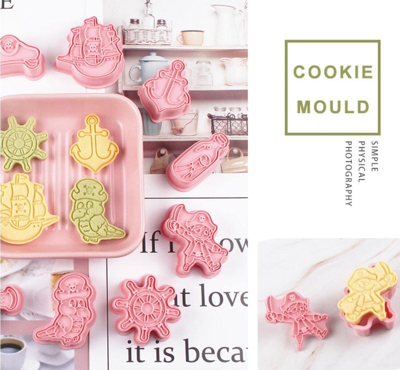MayeBridge 8 Pieces Cute Pirate Cookie Cutters Cartoon Cookie Mould Pirate Ship Cookie Stamps Set Kitchen Tools Plastic Cookie Press (Pirate) - Image 5
