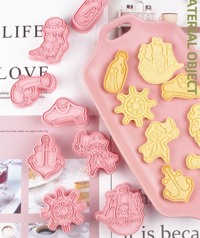 MayeBridge 8 Pieces Cute Pirate Cookie Cutters Cartoon Cookie Mould Pirate Ship Cookie Stamps Set Kitchen Tools Plastic Cookie Press (Pirate) - Image 4
