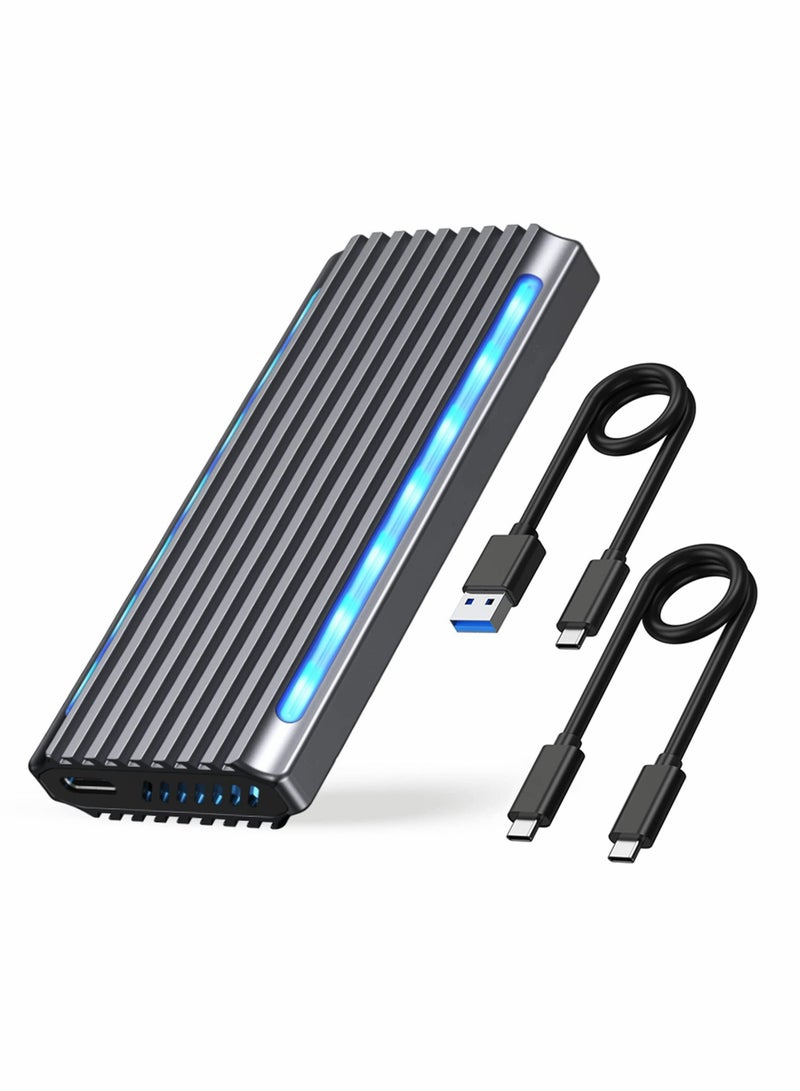 Captaintech M.2 NVMe SSD Enclosure Adapter Tool-Free, USB C 3.1 Gen 2 10Gbps, 6Gbps SATA PCIe M-Key(B+M Key), RGB Aluminum Case Support UASP Trim for SSD Size 2242/2260/2280 - Image 1