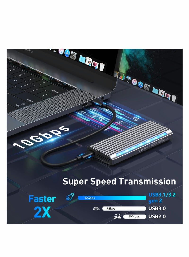 Captaintech M.2 NVMe SSD Enclosure Adapter Tool-Free, USB C 3.1 Gen 2 10Gbps, 6Gbps SATA PCIe M-Key(B+M Key), RGB Aluminum Case Support UASP Trim for SSD Size 2242/2260/2280 - Image 2