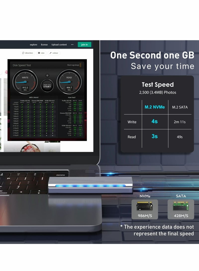 Captaintech M.2 NVMe SSD Enclosure Adapter Tool-Free, USB C 3.1 Gen 2 10Gbps, 6Gbps SATA PCIe M-Key(B+M Key), RGB Aluminum Case Support UASP Trim for SSD Size 2242/2260/2280 - Image 3