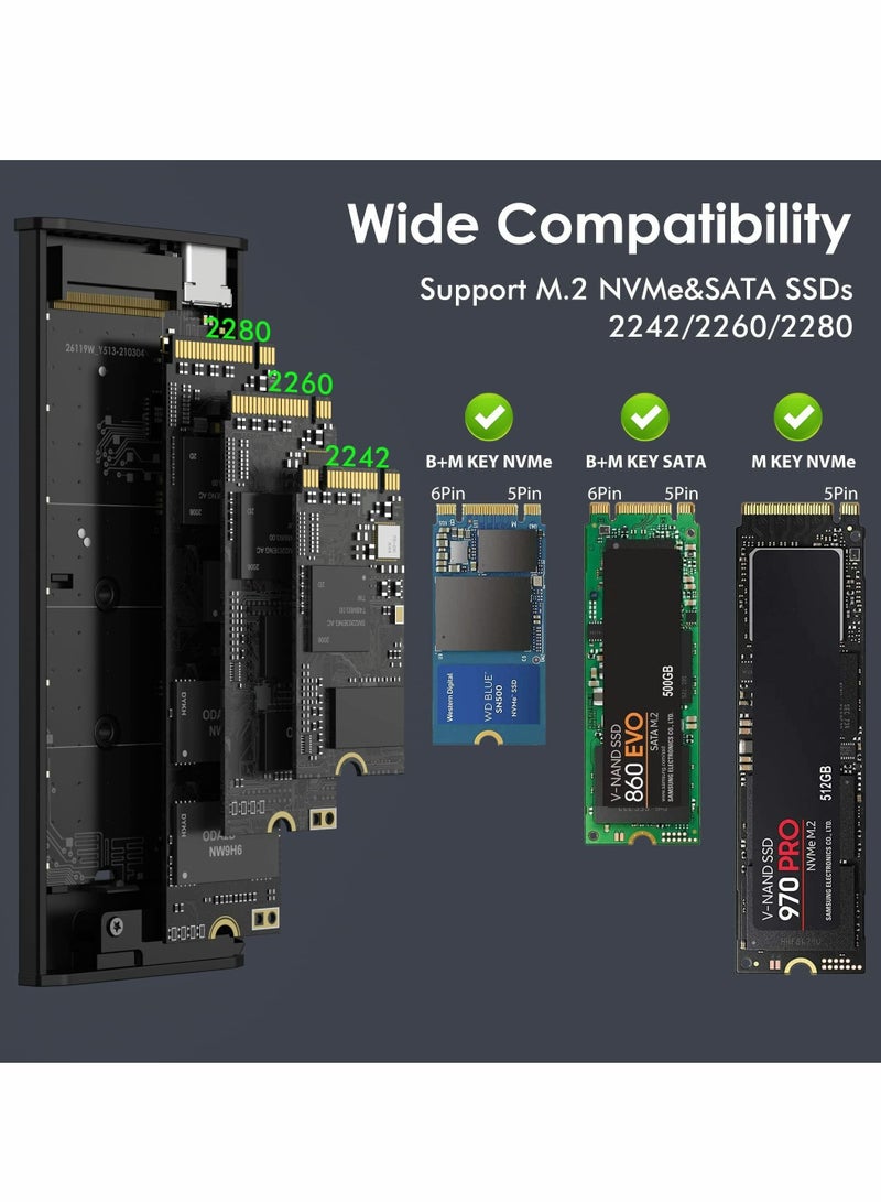 Captaintech M.2 NVMe SSD Enclosure Adapter Tool-Free, USB C 3.1 Gen 2 10Gbps, 6Gbps SATA PCIe M-Key(B+M Key), RGB Aluminum Case Support UASP Trim for SSD Size 2242/2260/2280 - Image 4