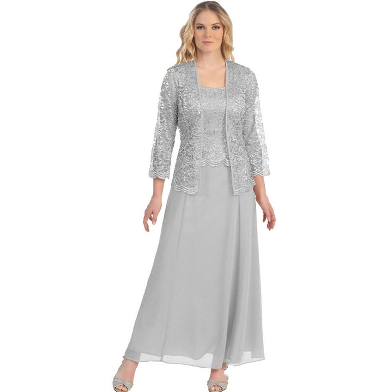 2023 New Womens Lace Cardigan Set Elegant Chiffon Dress Black - Image 2