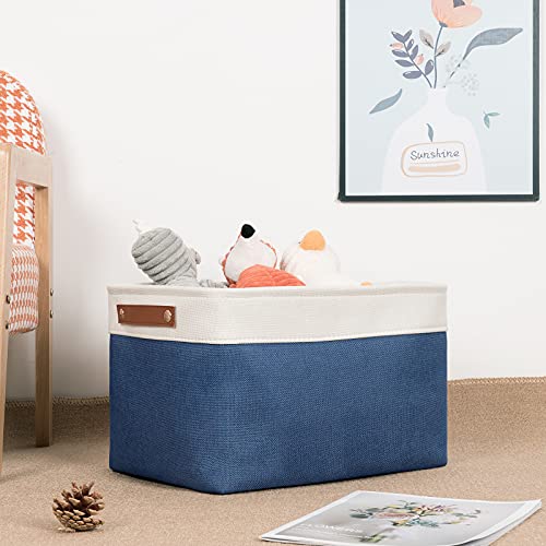 DULLEMELO Fabric Storage Bins, Foldable Storage Baskets for Organizing, Empty Gift Baskets (3-Pack Medium-15 inch X 11 inch X 9.5 inch , White&Blue) - Image 2