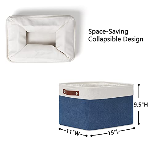 DULLEMELO Fabric Storage Bins, Foldable Storage Baskets for Organizing, Empty Gift Baskets (3-Pack Medium-15 inch X 11 inch X 9.5 inch , White&Blue) - Image 4