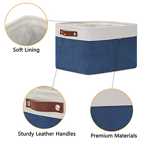 DULLEMELO Fabric Storage Bins, Foldable Storage Baskets for Organizing, Empty Gift Baskets (3-Pack Medium-15 inch X 11 inch X 9.5 inch , White&Blue) - Image 5