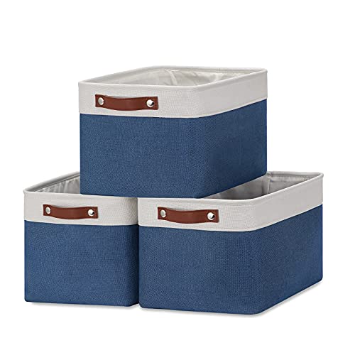 DULLEMELO Fabric Storage Bins, Foldable Storage Baskets for Organizing, Empty Gift Baskets (3-Pack Medium-15 inch X 11 inch X 9.5 inch , White&Blue) - Image 1