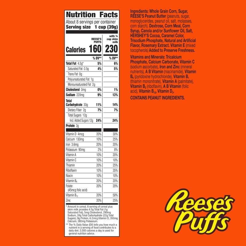 REESE'S PUFFS Breakfast Cereal, Chocolatey Peanut Butter Cereal, 11.5 oz - Image 2