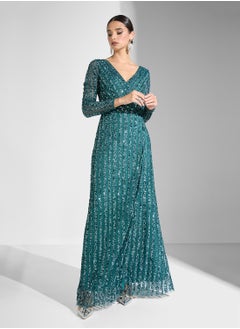 Maya Striped Sequin Wrap Dress  - Image 1