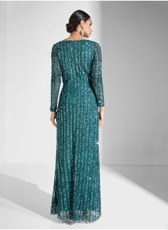Maya Striped Sequin Wrap Dress  - Image 2