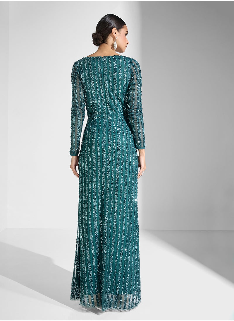 Maya Striped Sequin Wrap Dress  - Image 2