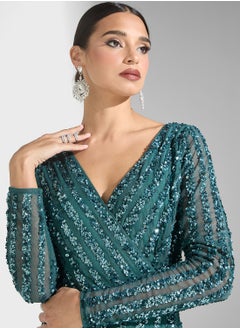 Maya Striped Sequin Wrap Dress  - Image 3