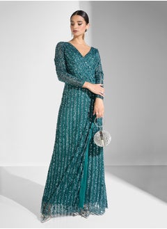 Maya Striped Sequin Wrap Dress  - Image 4